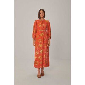 $450 NWOT FARM RIO ORANGE SUNNY MOOD SEQUIN CUT OUT MIDI DRESS Size S